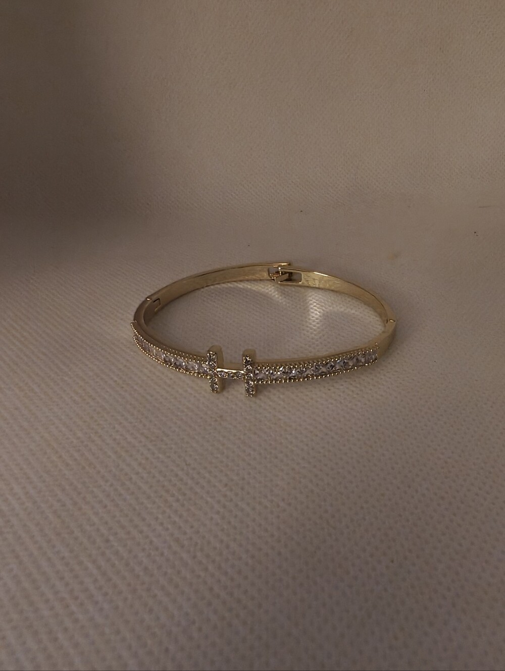 Gold Crystal H Cross Accent Bangle Bracelet - Sparkling Gold Women's Bracelet